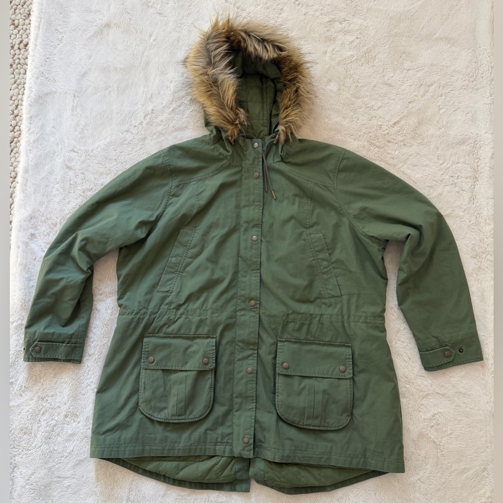 L.L. Bean East End Parka Olive Green with Faux Fur Trim Hood (3X)